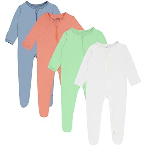 GUISBY Rayon Baby Footed Pajamas with Mitten Cuffs, 2 Way Zipper Long Sleeve Sleepers 4-pack