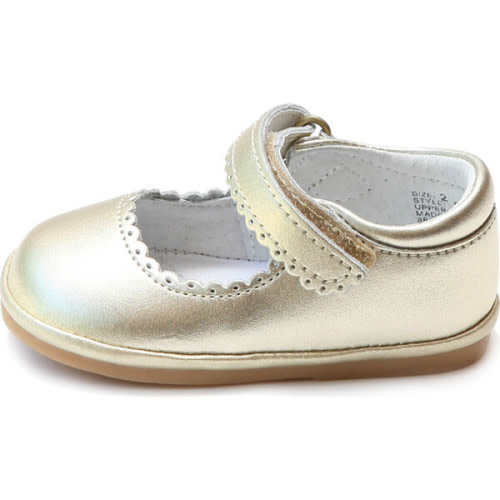 Baby Cara Metallic Scalloped Leather Mary Jane, Gold - Angel Shoes | Maisonette