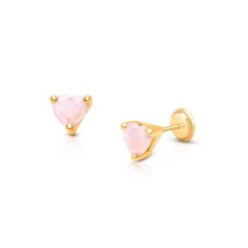 Children's 14K Gold Pink Dazzling Heart Studs Girls' Screw Back Earrings