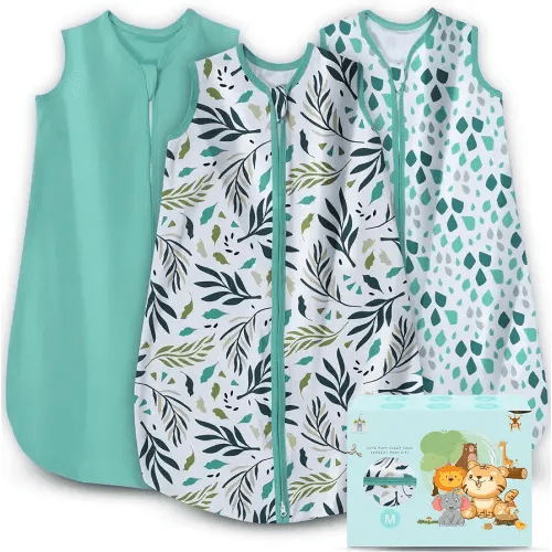 Cute Castle Baby Sleep Sack 6-12 Months - Lightweight 100% Cotton 2-Way Zipper TOG 0.5 Infant Wearable Blanket, Newborn Essentials Toddler Sleep Clothes (3 Pack Green)