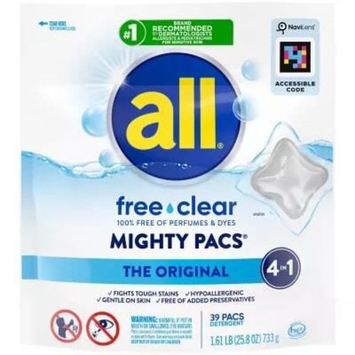 All Mighty Pacs Free Clear Laundry Detergent Pacs - 39ct/25.8oz