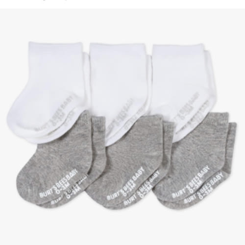 Burt's Bees Baby Unisex Baby Socks Ankle or Crew Height Made with Soft Organic Cotton, 6 Packs with Non-Slip Grips for Babies