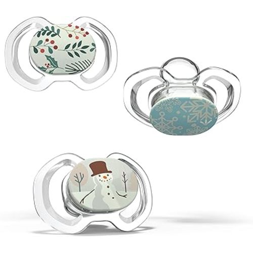 Smilo Baby Christmas Pacifier - 3 Pack of Slimline Pacifiers for Babies - 100% Silicone Newborn Pacifiers BPA Free - Glow in The Dark - Winter