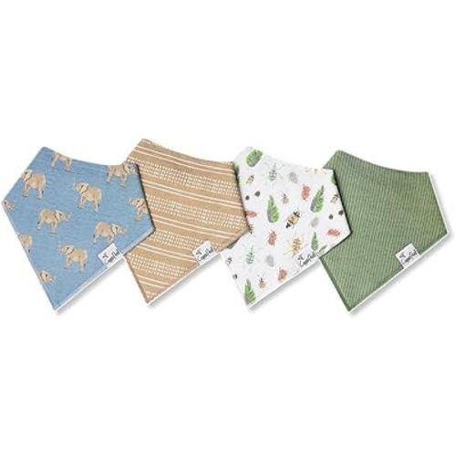 Copper Pearl 4 Pack Soft Cotton Baby Bibs for Drooling and Teething, Absorbent Drool Bibs for Baby Girl and Boy, Adjustable to Fit Newborns to Toddlers, Tons of Styles (Peanut)