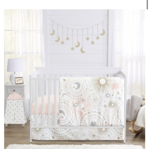 Celestial Pink And Gold Collection 5 Piece Crib Bedding