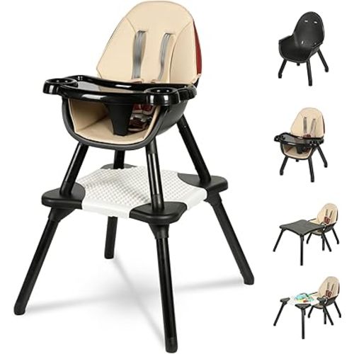 Gofirst 6 in 1 Baby High Chair,Convertible High Chairs for Babies and Toddlers/Booster Seat/Table and Chair Set,Babies Feeding Chair/5-Point Harness,4-Position Removable Tray&PU Cushion Baby Highchair