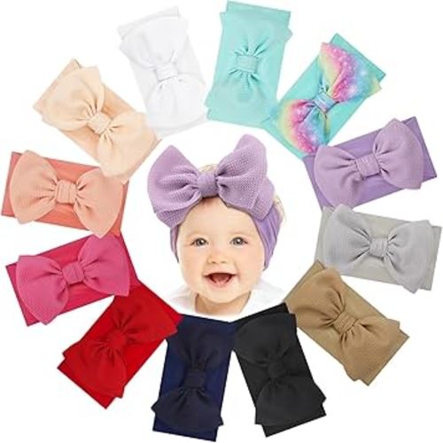 6" Large Knot Tied Bow Baby Girls Bows Handmade Big Bow Hairband Stretchy Nylon Headband Soft Elastic Wide Headwraps for Newborn Baby Girls 12 Colors