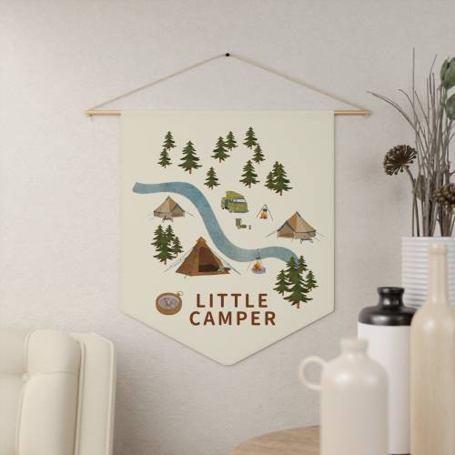 Little Camper Pennant, Nursery canvas flag, kids room banner, hanging wall art decor for baby room, camping theme boy room decor