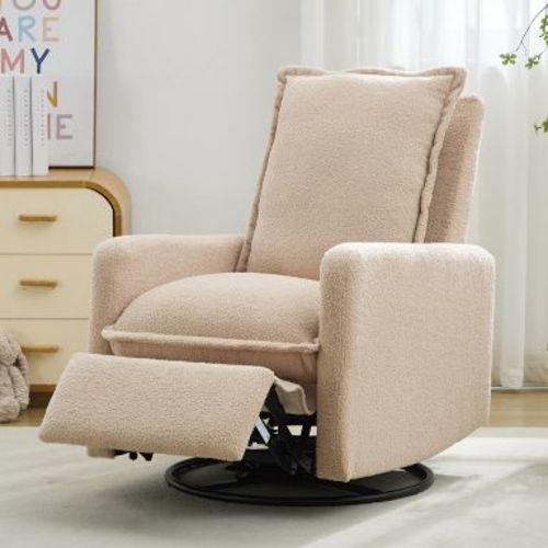 25"W Swivel Rocker Recliner Chair Glider Rocker Recliner Rocking Nursery Chair Accent Chair with Cushion, Oatmeal-ModernLuxe