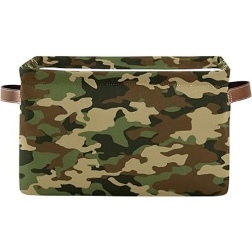AUUXVA Storage Basket Military Camo Storage Cube Box Durable Canvas Collapsible Toy Basket Organizer Bin with Handles for Shelf Closet Bedroom Home Office