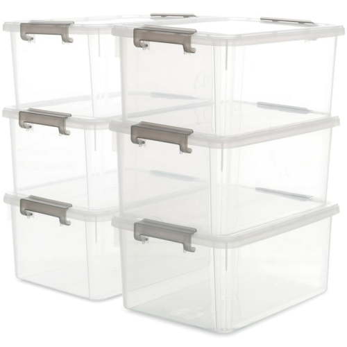 Kerhouze 17 QT Plastic Storage Bins with Lids Large Stackable Clear Storage Box 6 Pack 15.9"L * 11.6"W * 7.3"H