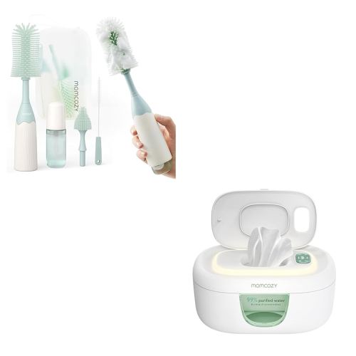 Momcozy Bottle Brush Kit Green & Baby Wipe Warmer with Innovative Spring Design