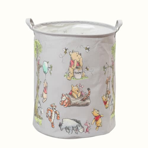Nursery Storage Basket, Large Barrel Shaped Canvas Laundry Hamper With A Waterproof PE Coating, Foldable, for Kids, Boys and Girls, Bathroom and Bedroom Set, Clothes,Toys Bin.(Grey)