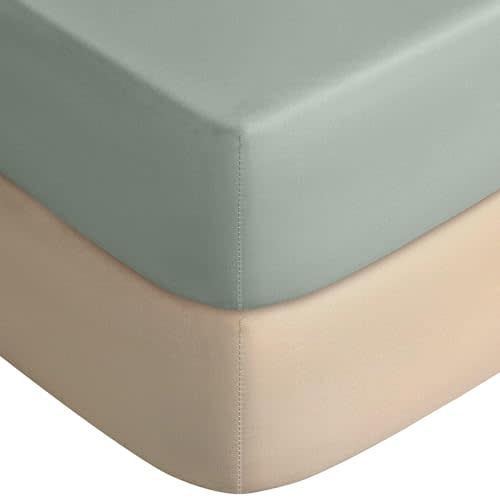 Yoofoss Pack and Play Sheets Fitted, Mini Crib Sheets 2-Pack for Pack N Play Mattress, Stretchy Playard Sheet, Soft and Breathable (Apricot-Green)