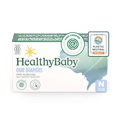 HealthyBaby Our Diapers | EWG Verified Safe & Plant-Based Diapers | Leak Protection | Soft Organic Cotton Shell | Chlorine-Free Diaper for Sensitive Skin | Size N (Under 10 lbs) 66 Count