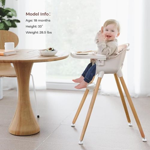 Fodoss 3-in-1 Wooden High Chair for Babies and Toddlers,Convertible Easy Clean Infant Highchair,Silla Modern Design para Comer De Bebe