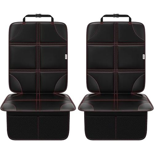 Meolsaek Car Seat Protector, Non-Slip Backing Will Not Leave Imprint, Waterproof Thicker Car Seat Cover for SUV, Sedan, Truck, Leather Car Seat Cushion (Black with Red Stitching)