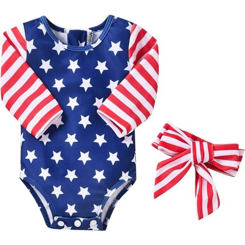 Aalizzwell Baby Girls One Piece Long Sleeve Swimsuit - 6-12 Months - American Flag