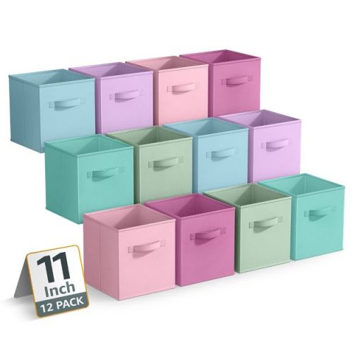 Sorbus 11 Inch 12 Pack Sturdy Collapsible Fabric Storage Cubes With Handle - For Organizing Clothes, Toys, Books, Shelves & More