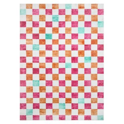 Town & Country Play 5'x7' Niko Checkmate Kids' Area Rug Red: Skid-resistant, Machine Washable, Low Pile, Indoor Use