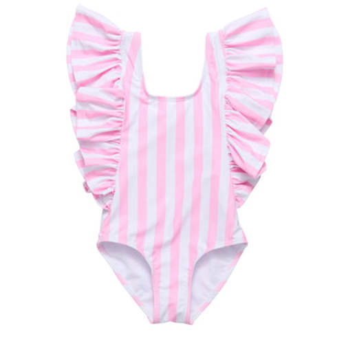 Pink Stripe Wide Frill Swimsuit | Snapper Rock