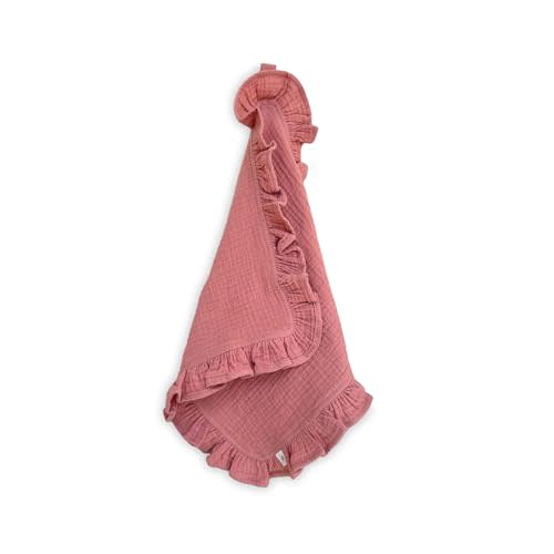 Ryan & Rose Cutie Lovey - Soft 100% Organic Cotton Muslin with Attachable Snap Closure - Loveys for Babies Newborn Baby Lovey Security Blankets for Babies Baby Blanket (Ruffle Petal)