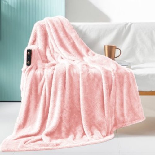 Exclusivo Mezcla Plush Fuzzy Large Fleece Throw Blanket (50" x 70", Light Pink)- Soft, Warm and Lightweight