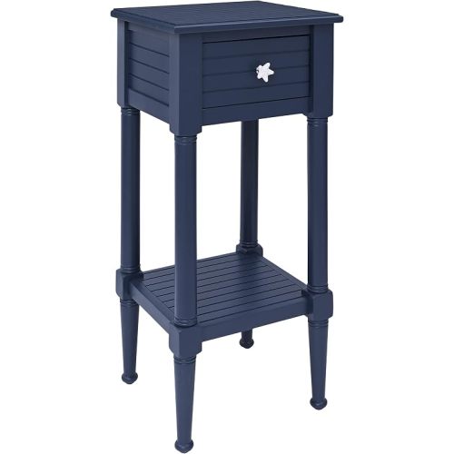Linon Raleigh Navy Small Accent Table with Storage and Whimsical Starfish Drawer Pulls, 29.5" Tall