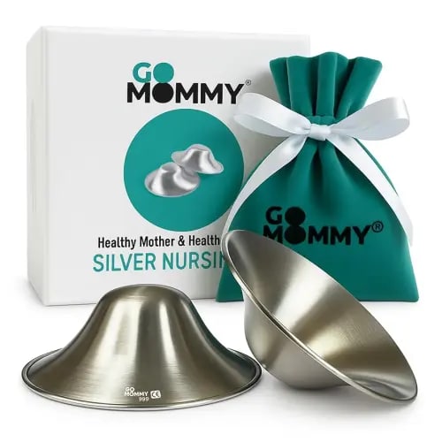 999 Pure Silver Nipple Shields for Breastfeeding Newborn & A Breastfeeding Essential by Go Mommy - Silver Nursing Cups for Sore Nipple Relief, Protects & Heals Cracked Nipples