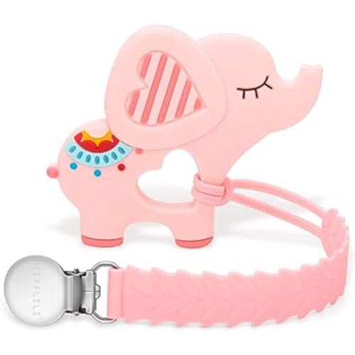 Teething Toys for Babies 0-6 6-12 Months Baby Teethers with Clip Silicone Baby Teether Toys for Boys and Girls Infant Teething Relief for Teething Elephant Shape, Pink