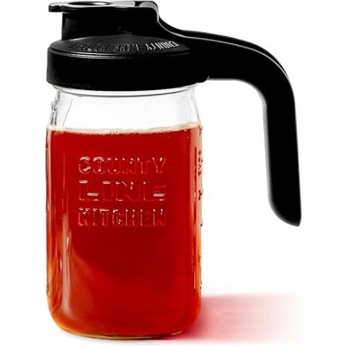 County Line Kitchen Glass Mason Jar Pitcher with Lid - Wide Mouth, 1 Quart (32 oz) - Heavy Duty, Leak Proof - Sun & Iced Tea Pitcher, Cold Brew Coffee, Breast Milk Storage, Water - Black