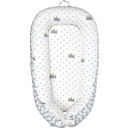 Mamibaby Baby Lounger for Newborn Cover - Newborn Lounger for 0-12 Months, Breathable & Portable Infant Lounger - Adjustable Cotton Soft Baby Floor Seat for Travel, Newborn Essentials (Crown)