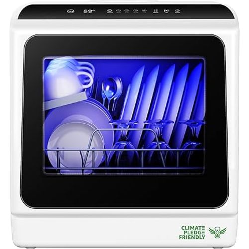 EUHOMY Mini Portable Dishwasher Countertop Compact Dishwashers, Tabletop Small Dishwasher with 5L Built-in Water Tank with 6 Modes and Baby Care for Apartments& RVs, No Hookup Needed