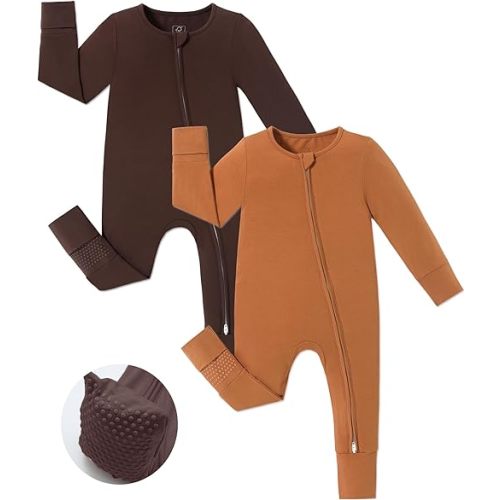 12-18 m JunNeng Viscose from Bamboo Sleeper with Mittens, 2 Way Zipper Baby Boy Pajamas, Non Slip Sleep'N Play Romper