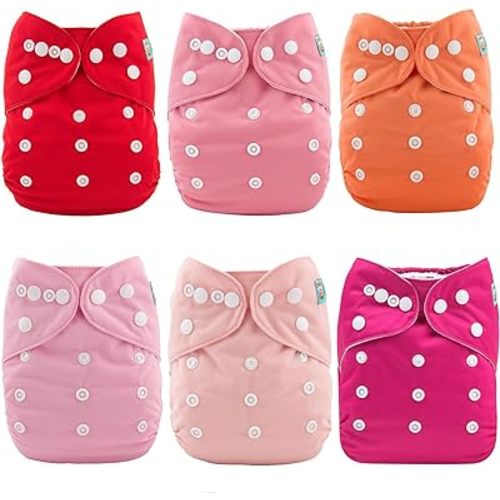 ALVABABY 6 Pack with 12 Inserts Baby Cloth Diapers, One Size Adjustable Washable Reusable Diaper for Baby Girls and Boys 6BMN