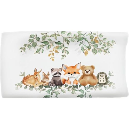 Watercolor Animals Boho Leaves Baby Changing Pad Covers for Boy Girl Deer Bear Raccoon Rabbit Hedgehog Fitted Change Table Mats Wild Animals Soft Diaper Change Table Cover Sheets 32''×16''