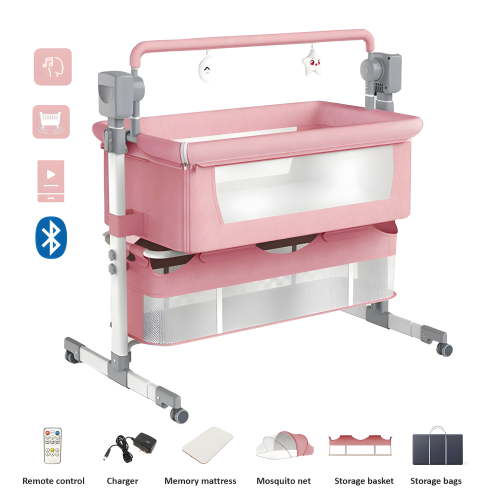 IRIS Baby Electric Baby Bassinet,Baby Swing,Baby Bedside Crib with 3-Level Height Adjustment, Mosquito Net for Newborns, Unisex,Pink