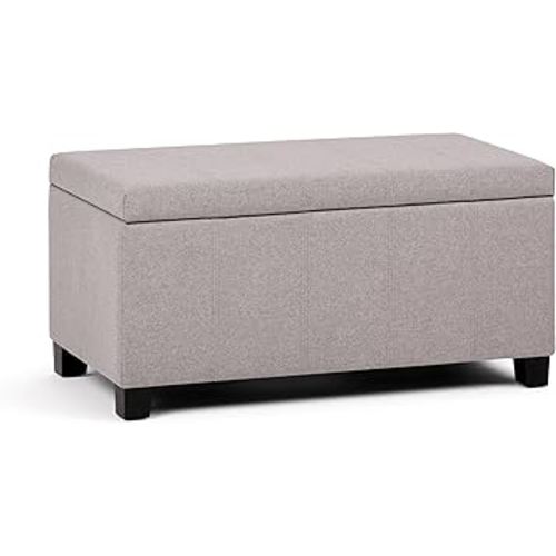 SIMPLIHOME Dover 36 inch Wide Rectangle Lift Top Storage Ottoman Bench in Cloud Grey Linen Look Fabric, Footrest Stool, Coffee Table for the Living Room, Bedroom, and Kids Room, Contemporary