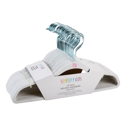 Simplify Kid's Velvet Clothing Hangers with Unicorn Icon, 25 Pack, White