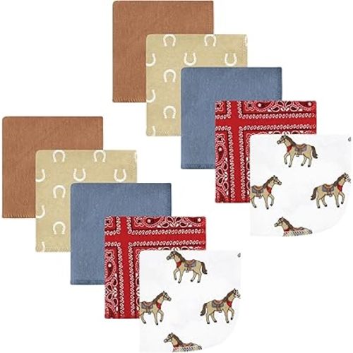 Hudson Baby Unisex Baby Flannel Cotton Washcloths, Cowboy 10 Pack, One Size