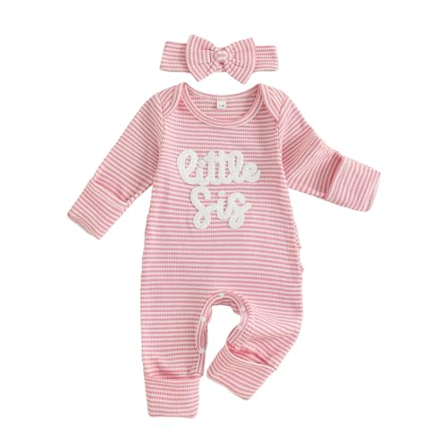 allshope Infant Baby Girl Fall Outfit Sweatshirt Romper Little Sister Lil Sis Long Sleeve Jumpsuit Newborn Clothes