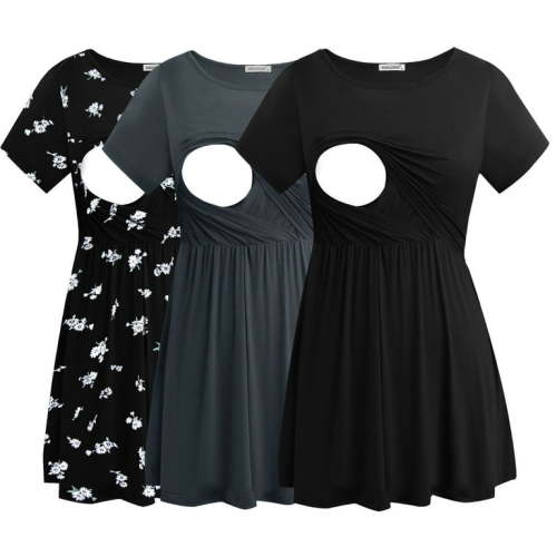 Smallshow Women's Maternity Clothes Short Sleeve Nursing Tops Breastfeeding Shirts 3-Pack