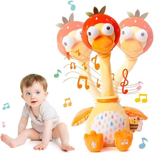 Jollybaby Plush Talking Singing Dancing Musical Duck Toy for Toddlers 1-3 Just Like Cactus Toy, Music Mimicking Interactive Toy for Crawling Kids, Sensory Stuffed Toy Gift for Baby 0-6-12 Month