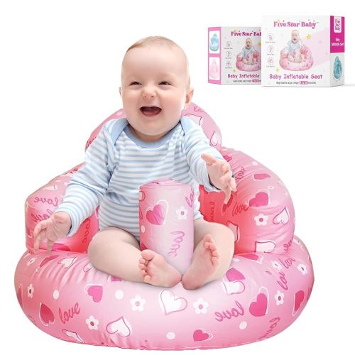 Inflatable Baby Sit-Up Seat – Portable Floor Chair for Sitting Support – Soft Baby Chair for Infants 3–12 Months – Travel-Friendly, Lightweight, Easy to Inflate & Store (Pink)