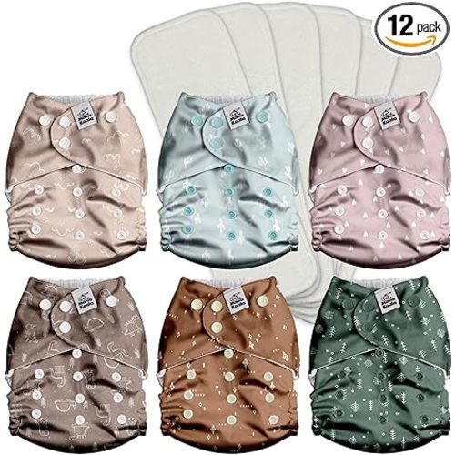Mama Koala 3.0 Pocket Cloth Diapers for Babies with AWJ Lining, 6 Pack with 6 4-Layer Natural Cloth Diaper Inserts - Reusable and Washable Pocket Diapers(Simply Neutrals)
