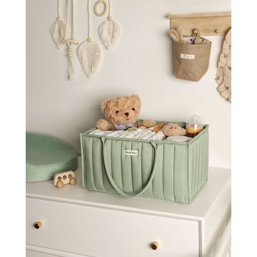 Blissful Diary Baby Diaper Caddy Organizer, Stylish Nursery Storage Basket - Gift for Baby Shower, Baby Registry Must Have, Newborn Essentials - Baby Caddy Organizer for Diaper Station - Sage Green