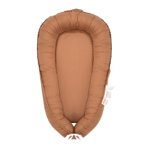 NICEMHAPU Baby Lounger, Newborn Lounger for 0-24 Months, 100% Cotton Soft Adjustable Baby Floor Seat for Travel, Co Sleeper for Girls Boys in Bed, Portable Baby Nest Lounger,Family Essentials(Brown)