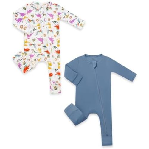 HAPIU Unisex Rayon Made from Bamboo Baby Rompers with Cuffs, 2 Way Zipper YKK, Footless Pajamas Jumpsuit