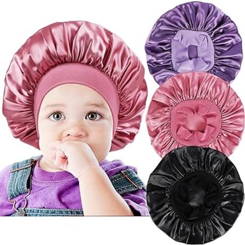 3 PCS Satin Baby Bonnets for Curly Hair,Toddler Bonnet,Baby Silk Bonnet for Sleeping for Girls and Boys