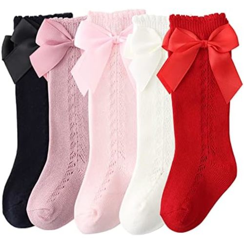 QandSweet Baby Girl Knee-High Socks Toddlers Bow Stockings Newborn Infant Non-Slip Sock